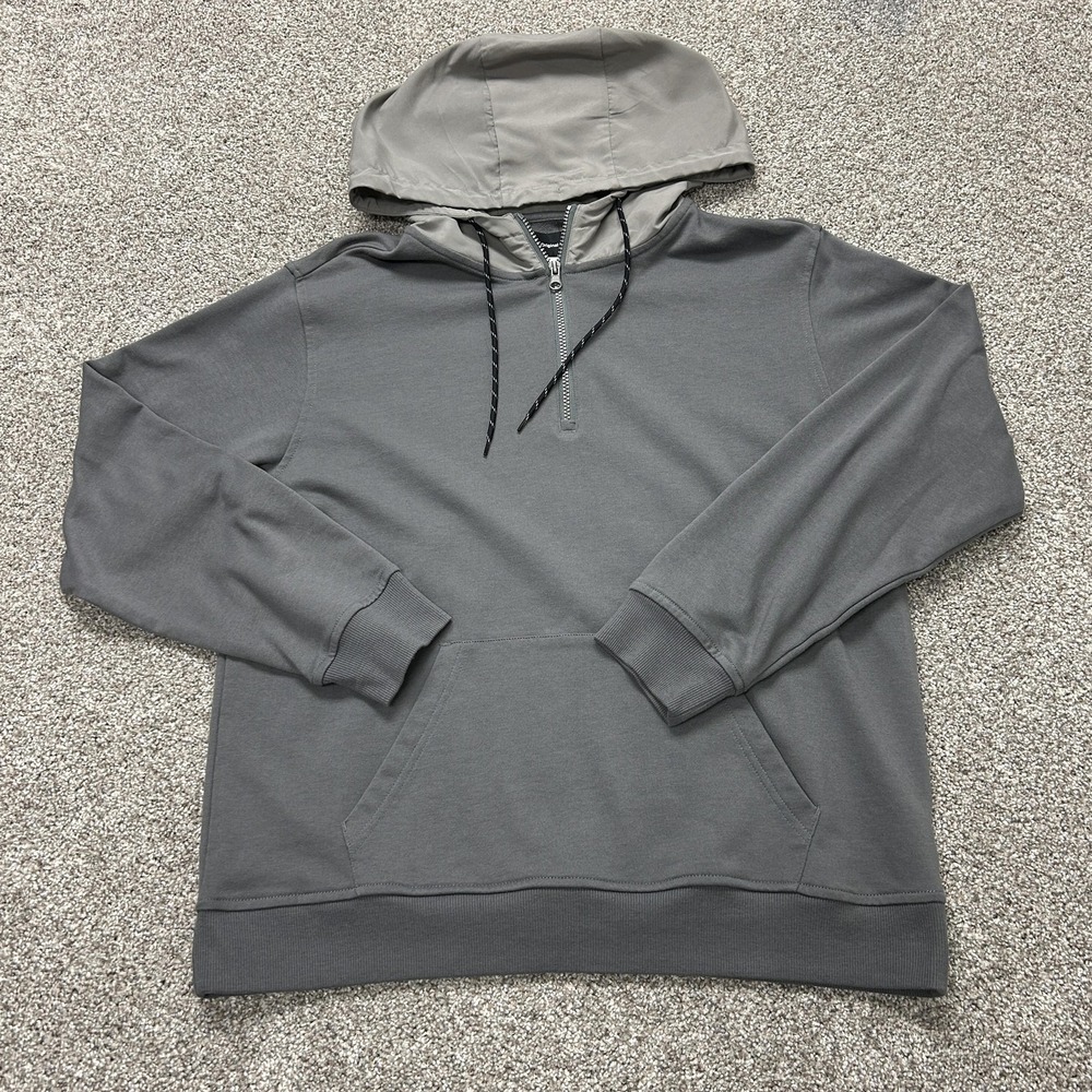 Original Use Hoodie Mens L Gray Fleece 1/4 Zip Hooded Kangaroo Sweatshirt